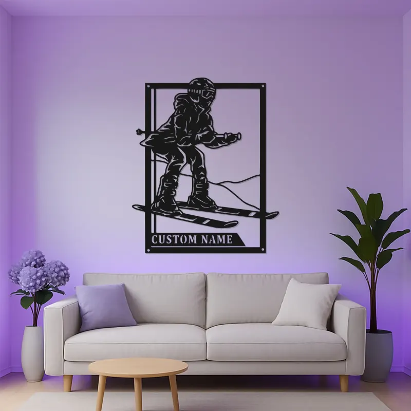 Custom Alpine Skier LED Metal Wall Art | Personalized Ski Decor | Winter Sports Gift | Modern Cabin Sign