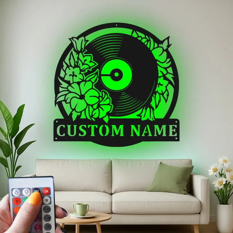 Insegna in metallo LED a forma di disco in vinile personalizzata, regalo per amanti della musica, decorazione per studio 2