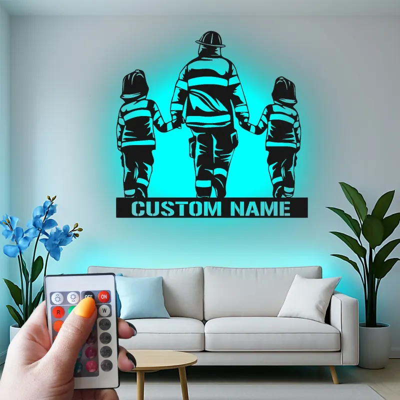 Personalized Firefighter Metal Sign | Custom Fireman LED Wall Art | First Responder Family Gift | Firehouse Home Decor