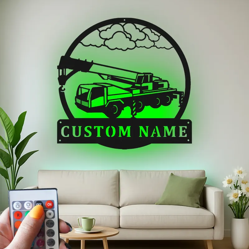 Cartel de metal LED de camión de grúa personalizado, regalo para entusiastas de la construcción, decoración para garaje u oficina