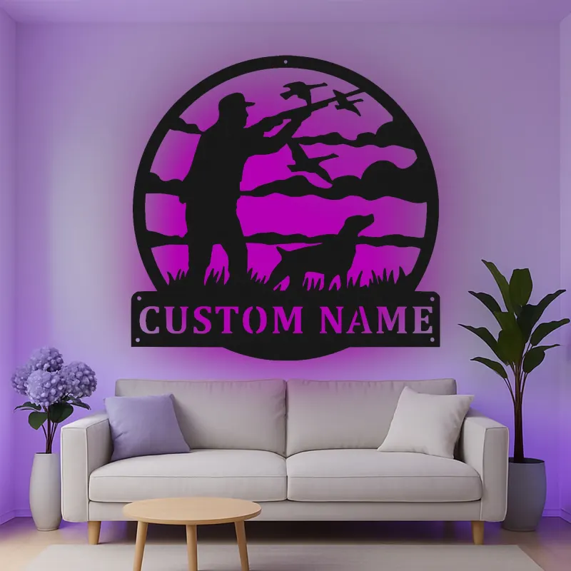 Cartel de metal LED personalizado para cazadores y retrievers, regalo para cazadores, decoración de cueva de hombres o cabaña