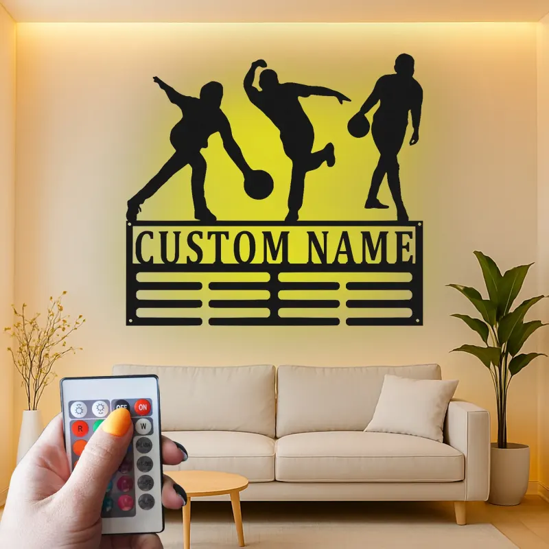Custom Bowling Player Led Light Metal Wall Art Personalized Gift for Bowlers Game Room Sports Decor 2
