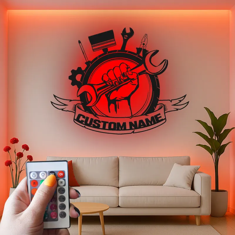 Cartel de metal LED personalizado de Herramientas de Mecánico, regalo para entusiastas de coches, señalización de decoración de garaje