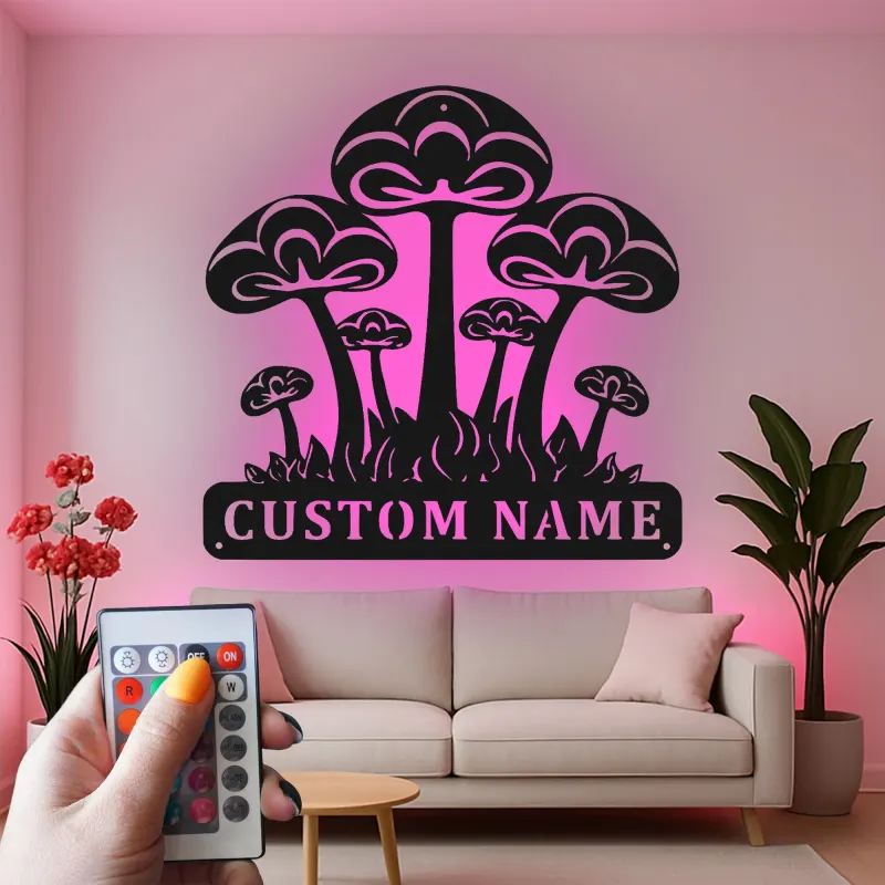Psychedelic Mushroom LED Sign | Custom Metal Wall Art | Personalized Nature Decor for Bedroom | Fungi Lover Gift