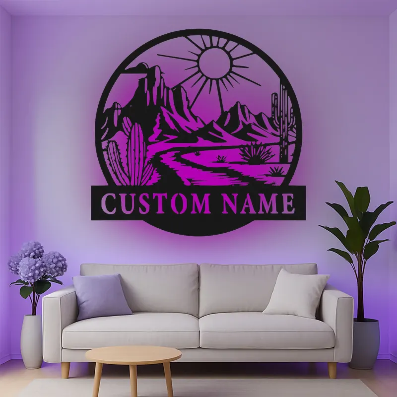 Custom Desert Landscape Led Light Metal Wall Art Personalized Gift for Nature Lovers Living Room Southwestern Decor