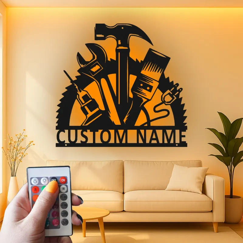 Cartel LED de Metal de Carpintero Personalizado | Decoración de Taller Personalizada | Arte de Mural Iluminado para Manitas | Regalo para Carpinteros