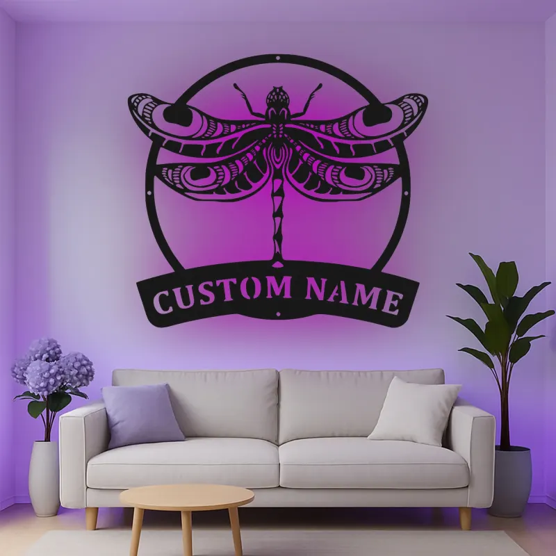 Insegna in Metallo LED a Forma di Libellula Personalizzata Regalo per Amanti della Natura Decorazione per Camera da Letto o Giardino 6