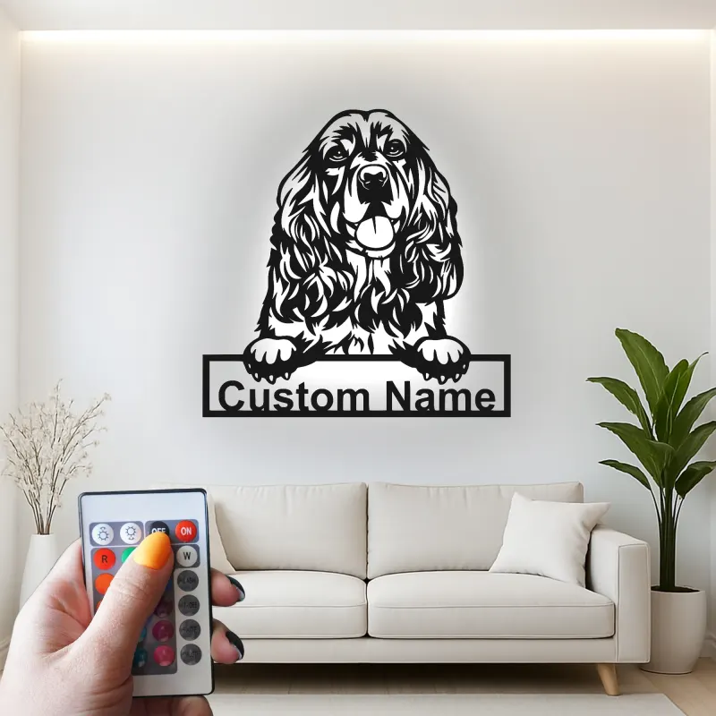 Custom Cocker Spaniel Led Light Metal Wall Art Personalized Dog Lover Gift Living Room Pet Decor 6