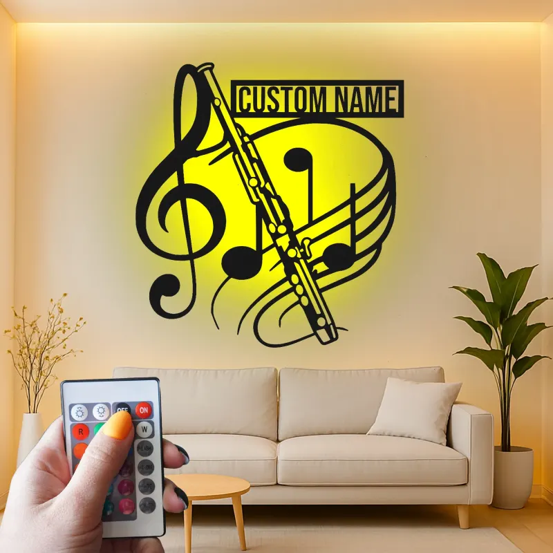 Personalized Flute LED Metal Sign | Custom Music Note Wall Art | Musician Name Decor | Gift for Band Room