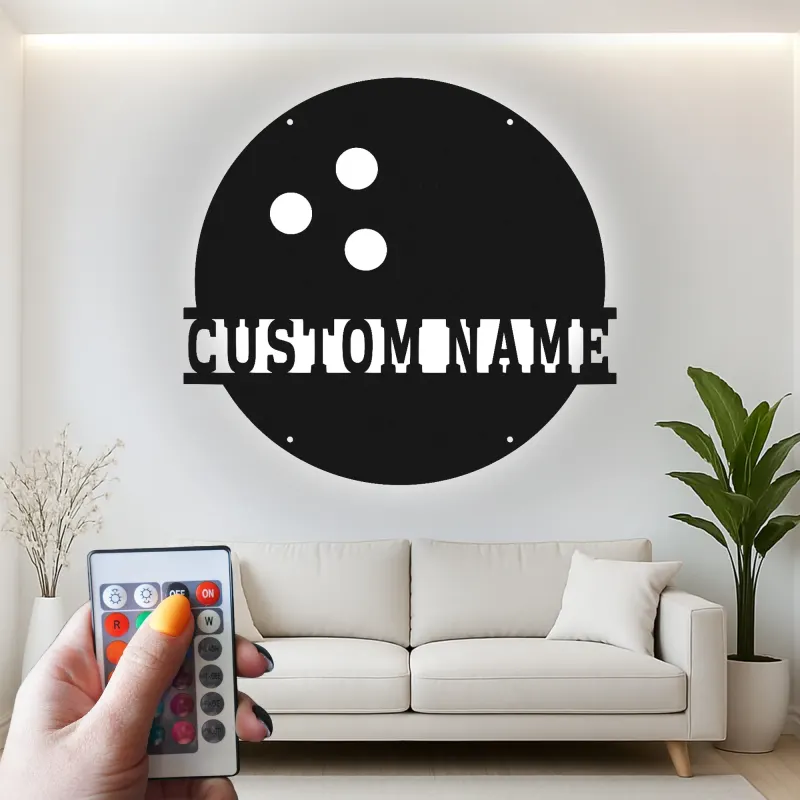 Insegna in metallo personalizzata con luce LED per palline da bowling, regalo personalizzato per appassionati di bowling, decorazione per sala giochi