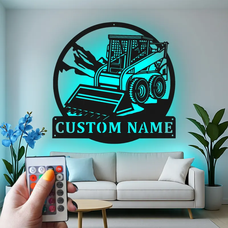 Custom Skid Steer Loader Metal Sign | Personalized LED Wall Art | Construction Equipment Decor for Operator Gift | Heavy Machinery Man Cave
