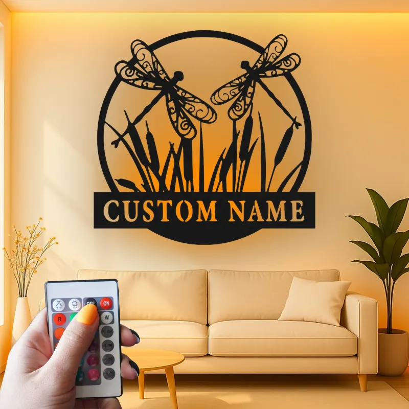 Insegna in metallo LED a forma di libellula personalizzata, regalo per amanti della natura, decorazione per camera da letto o giardino