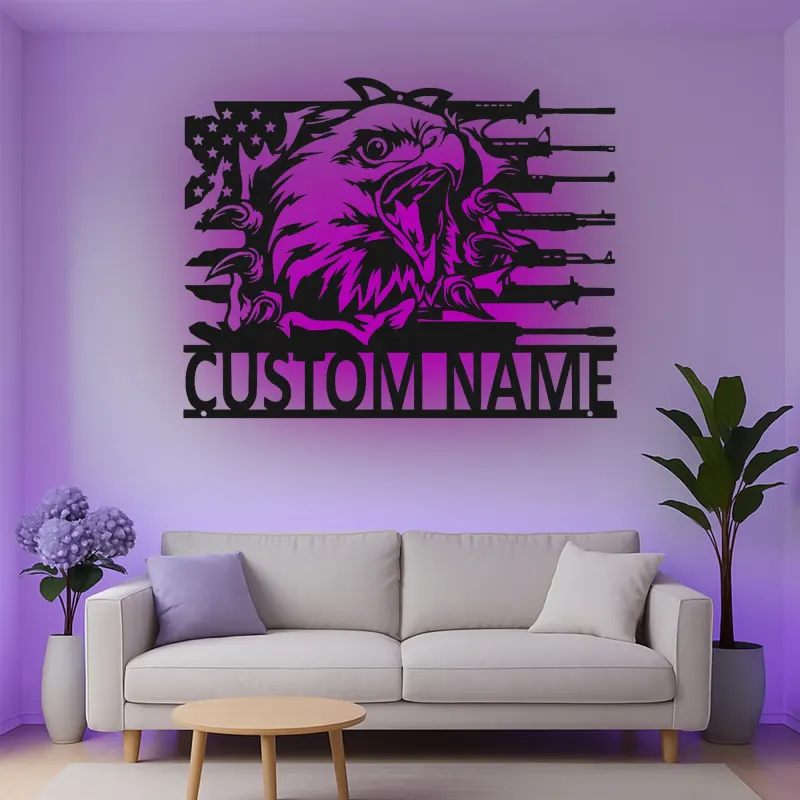 Cartel de metal personalizado con águila y rifles, regalo patriótico para veteranos, decoración para man cave o garaje
