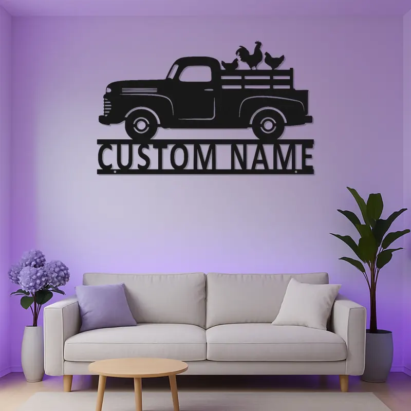 Personalisierte Farm-Truck-Metallschild | Individuelles LED-Wandkunst | Rustikale Bauernhaus- & Ranch-Dekoration | Vintage-Hühnertafel-Geschenk