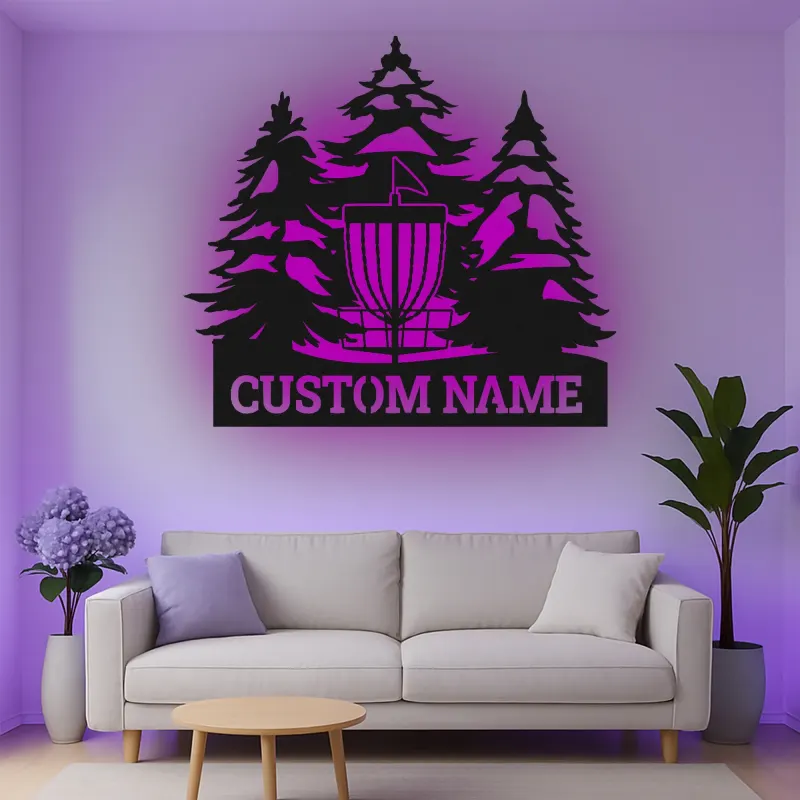 Cartel de metal LED personalizado para cesta de disc golf, regalo para jugadores de disc golf, decoración exterior para entusiastas