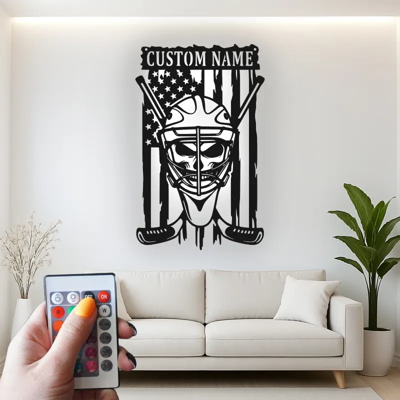Insegna personalizzata per portiere di hockey | Arte murale LED in metallo | Decorazione per camera da adolescente e man cave | Regalo per giocatore di hockey