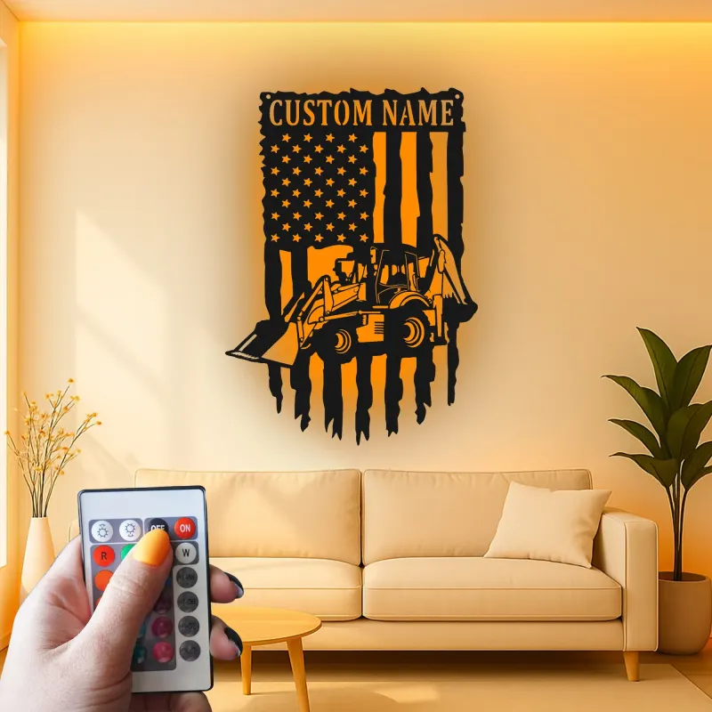 Cartel de metal personalizado con luz LED de cargadora retroexcavadora regalo para él decoración de garaje o taller