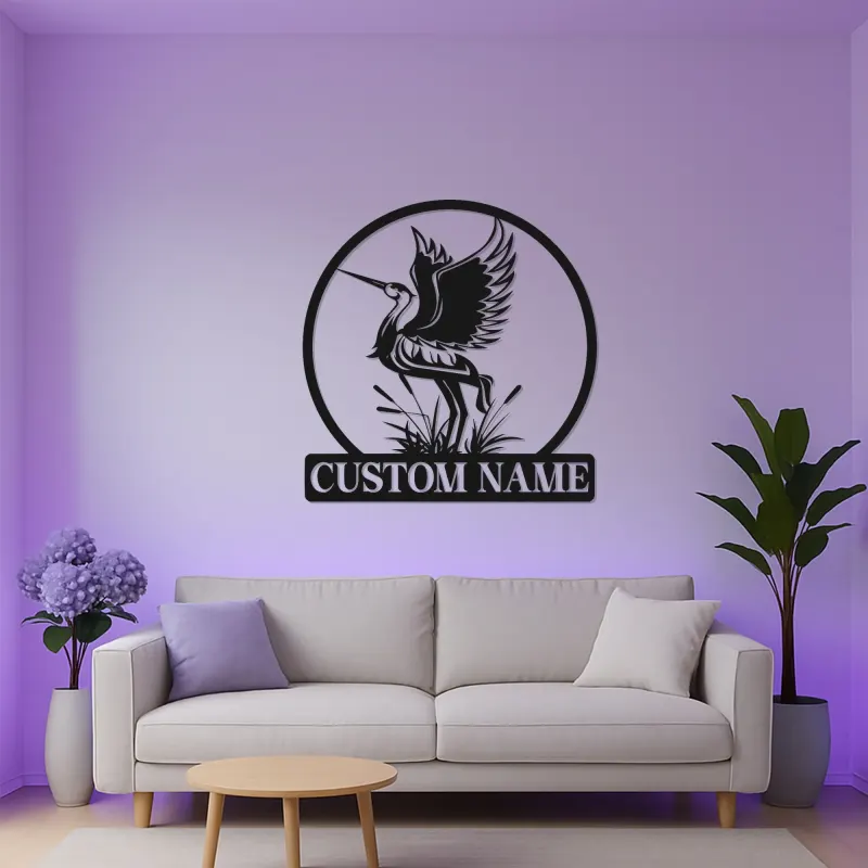 Insegna personalizzata con Airone | Arte murale in metallo LED personalizzata | Decorazione naturale per casa al lago e ufficio | Regalo per amanti della fauna selvatica