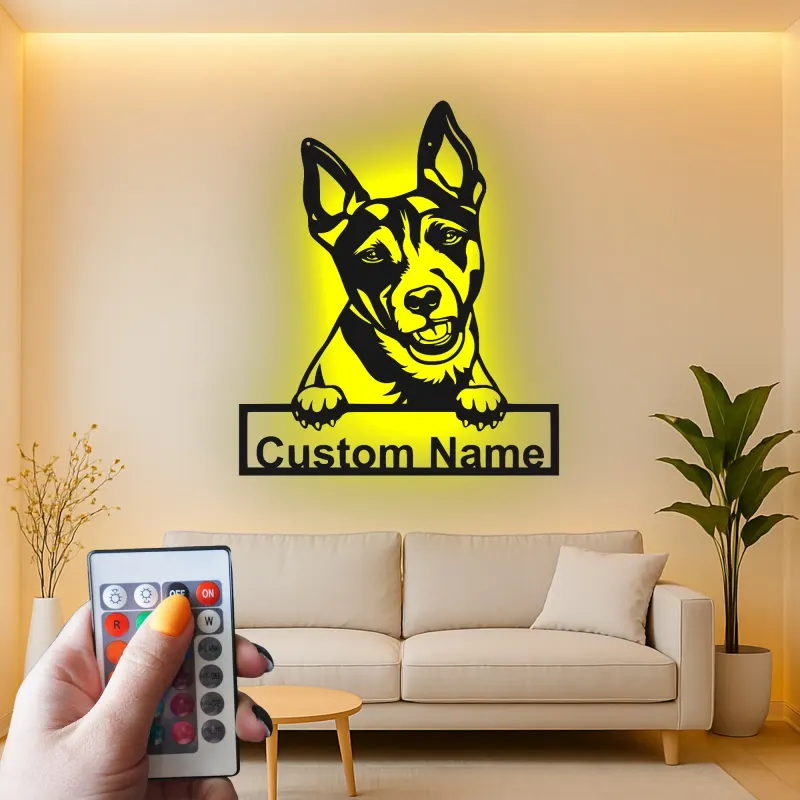 Personalisierte LED-beleuchtete Metall-Wandkunst mit Hundemotiv – Geschenk für Haustiereltern, Wohn- oder Eingangsbereich-Deko