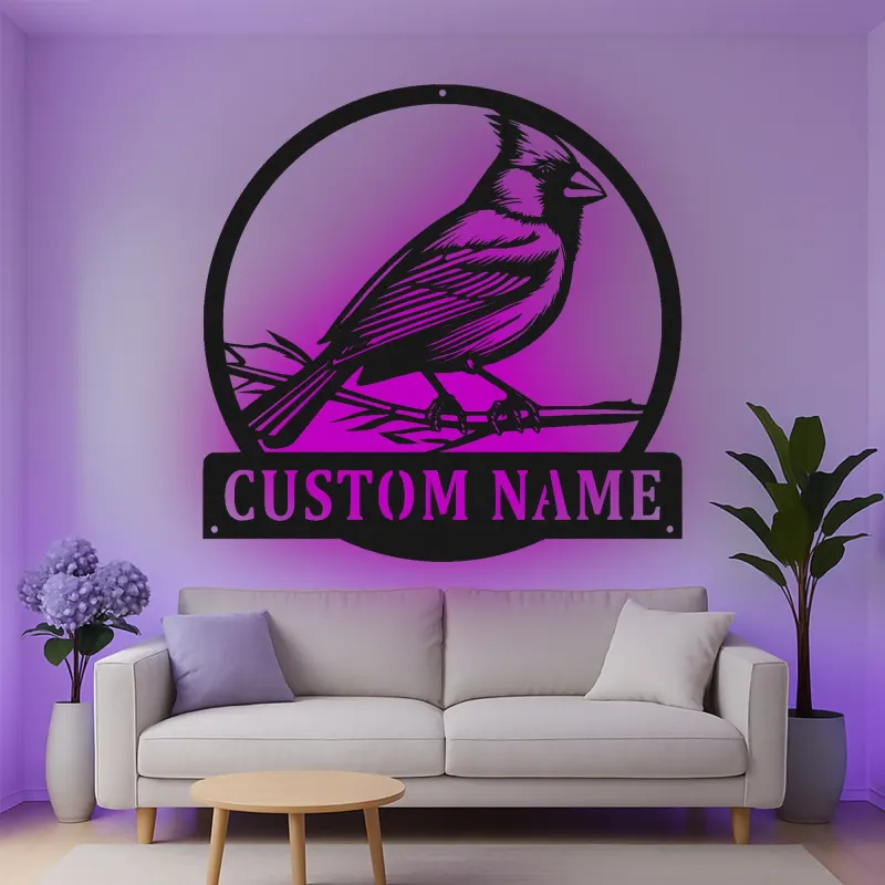 Cartel de metal LED de pájaro cardenal personalizado, regalo para amantes de la naturaleza, decoración de sala de estar o jardín