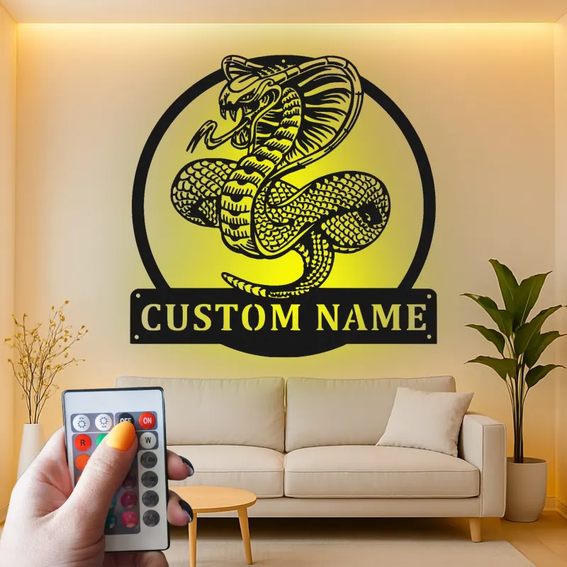 Décoration murale en métal personnalisée Cobra Snake avec rétroéclairage LED - Cadeau pour les amoureux des reptiles