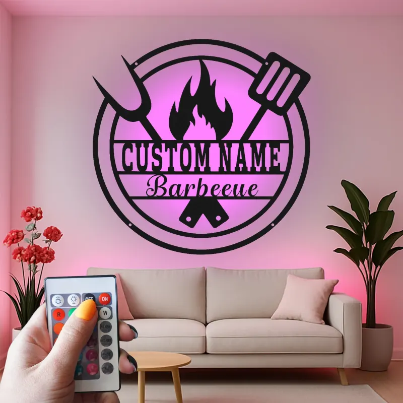 Insegna in metallo personalizzata per barbecue e luce LED regalo per maestro del grill decorazione per patio all'aperto