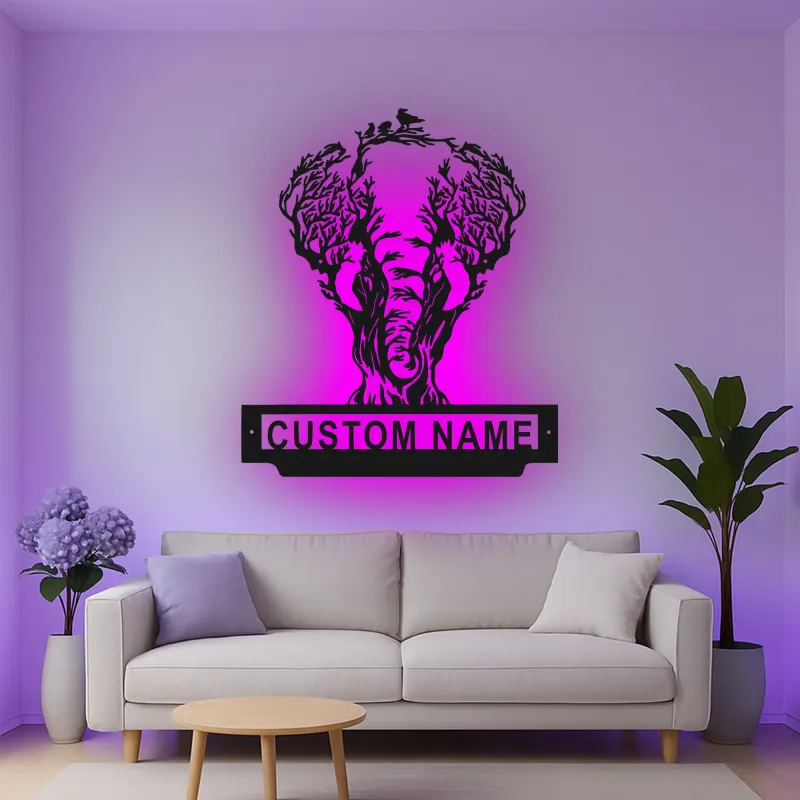 Cartel de metal LED de árbol de elefante personalizado, regalo de vida salvaje, decoración de sala de estar naturaleza