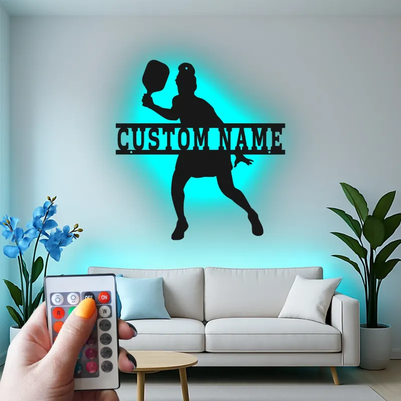 Insegna in metallo personalizzata per Giocatore di Pickleball con Luce LED Regalo Sportivo per Atleti Decorazione per Sala Giochi