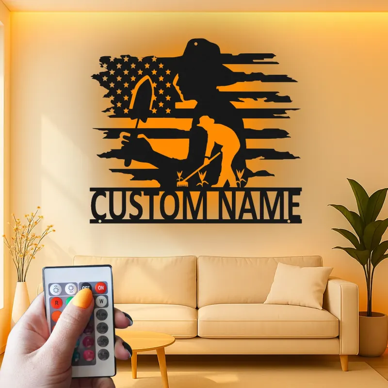 Personalized Gardener LED Metal Sign | Custom American Flag Art | Outdoor Yard Decor | Gift for Mom