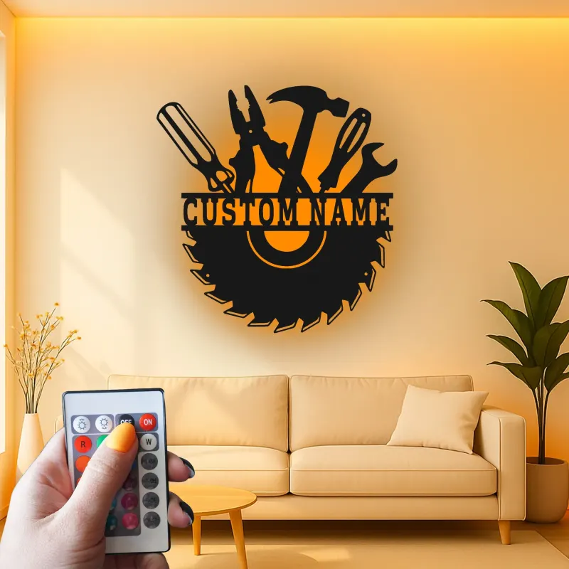 Panneau LED en métal pour menuisier personnalisé | Art mural d'atelier personnalisé | Cadeau pour menuisier | Décor de garage illuminé