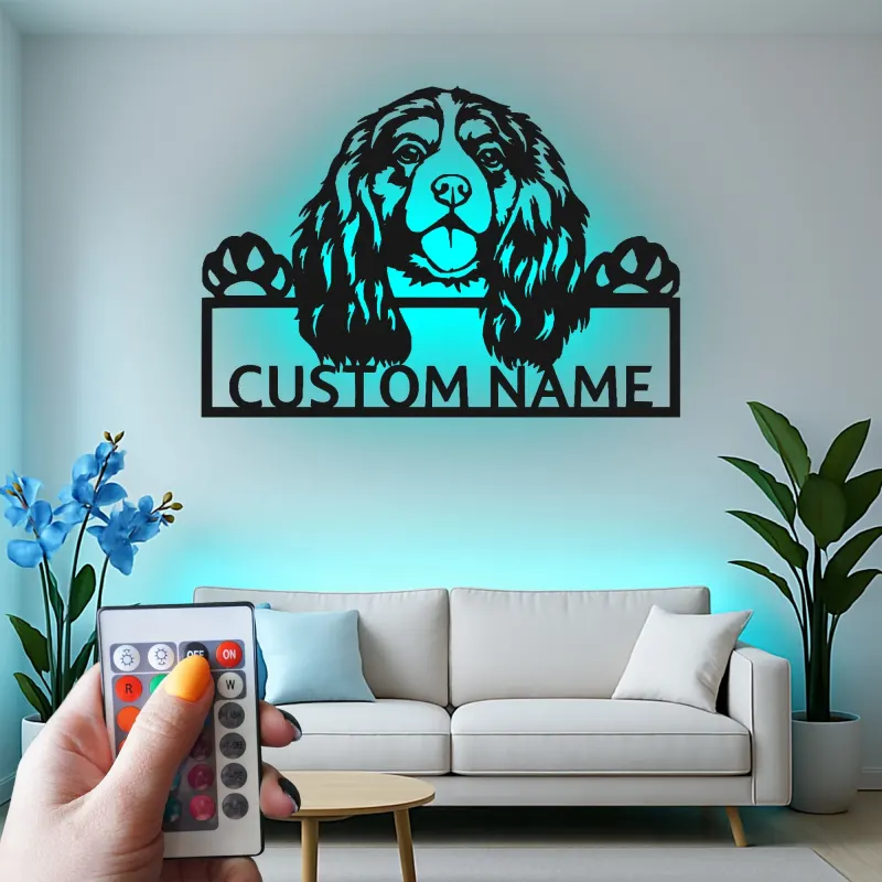 Cartel de metal LED personalizado de Cocker Spaniel - Regalo para amantes de los perros - Decoración para el salón