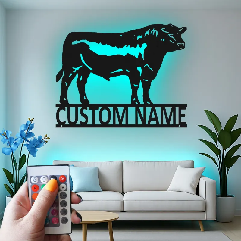 Cartel de metal LED personalizado de toro, regalo para ranchero, decoración de granja para amantes del ganado