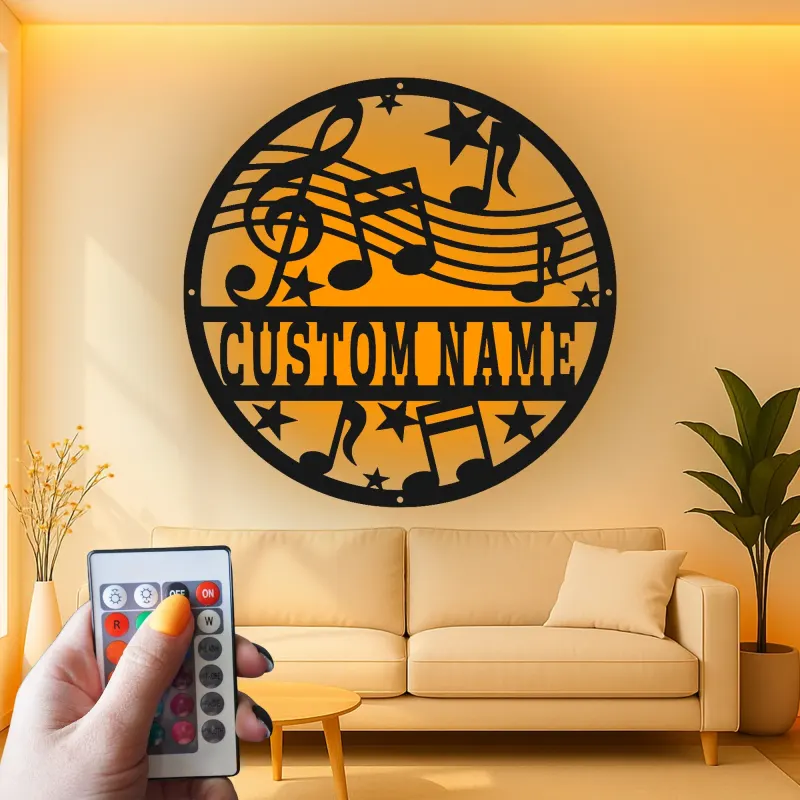 Insegna LED per Note Musicali Personalizzata | Arte in Metallo per Decorazione Studio | Regalo per Musicista Chiave di Violino