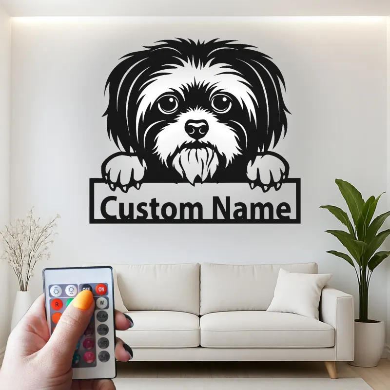 Insegna in metallo LED personalizzata per Shih Tzu - Regalo per amanti dei cani - Decorazione per soggiorno 2