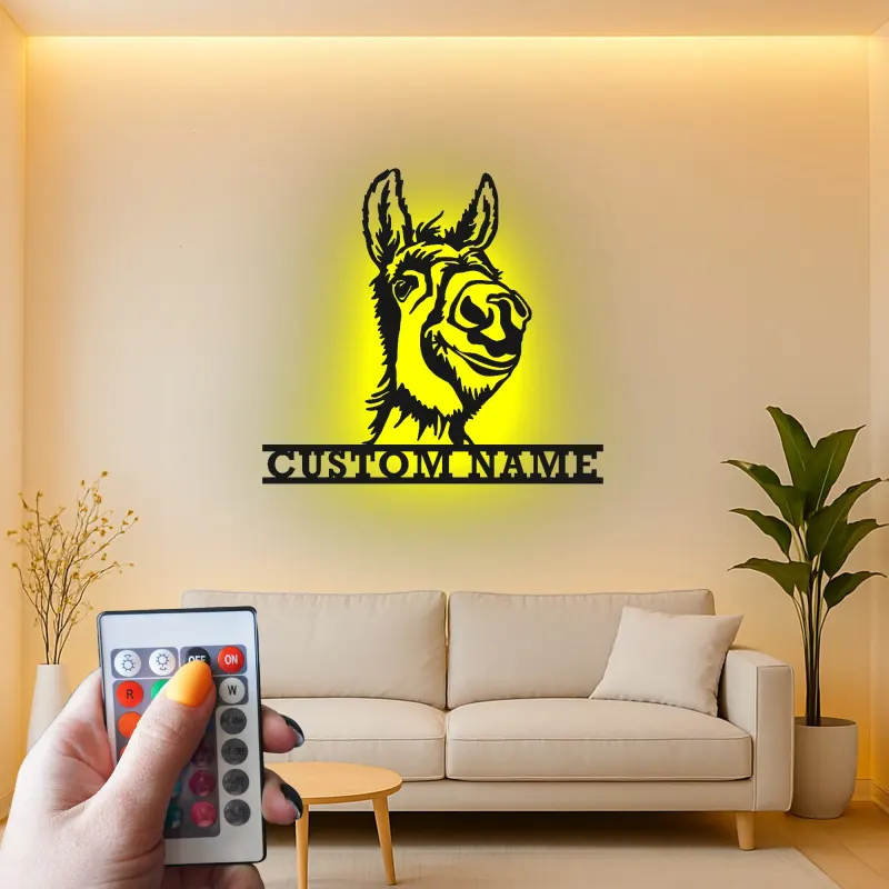 Cartel de metal LED personalizado Burro Regalo rústico para decoración del hogar para amantes de los animales 1