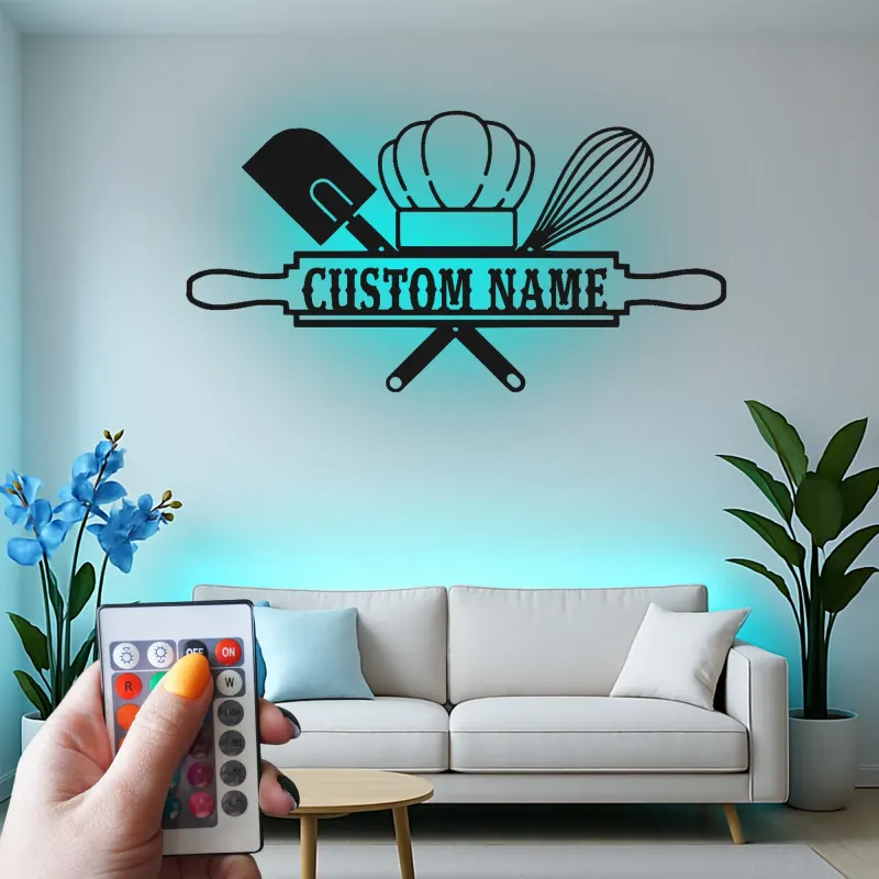 Insegna in metallo retroilluminata con chef di panetteria regalo personalizzato per panettieri decorazione per cucina per appassionati di cucina