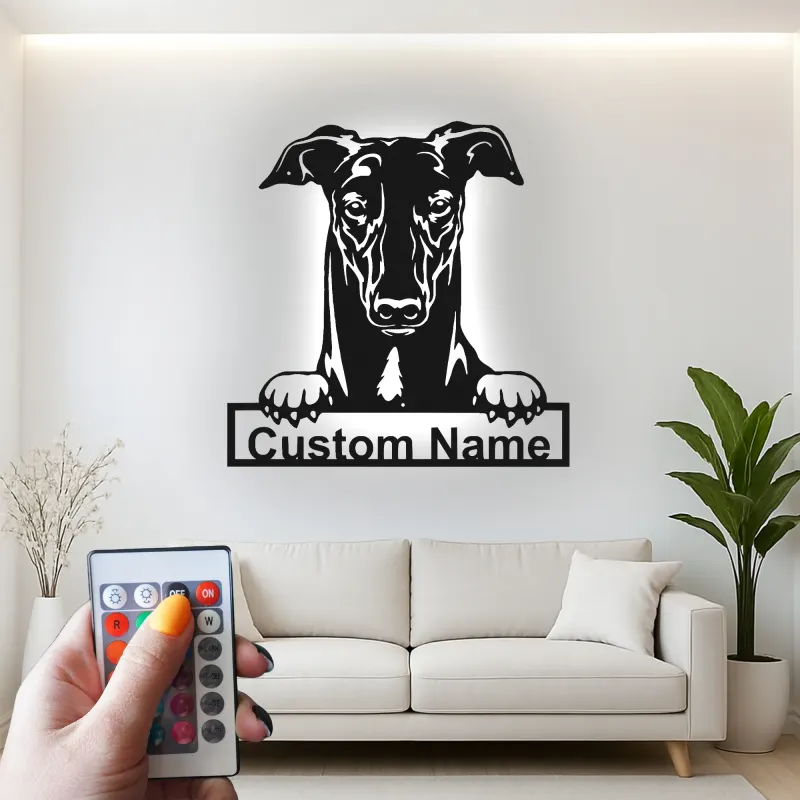 Insegna in metallo LED personalizzata per amanti dei cani con Greyhound - Regalo per la sala da pranzo