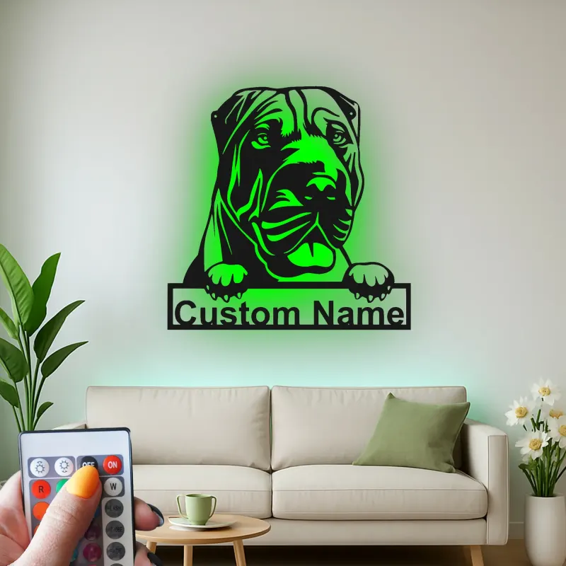 Cartel de metal personalizado con luz LED de mastín, regalo para amantes de los perros, decoración de sala de estar