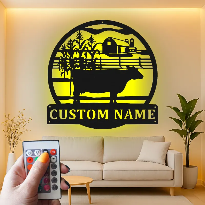 Cartel LED de Granja de Vacas Personalizado | Arte mural rústico de granja | Regalo personalizado para agricultores