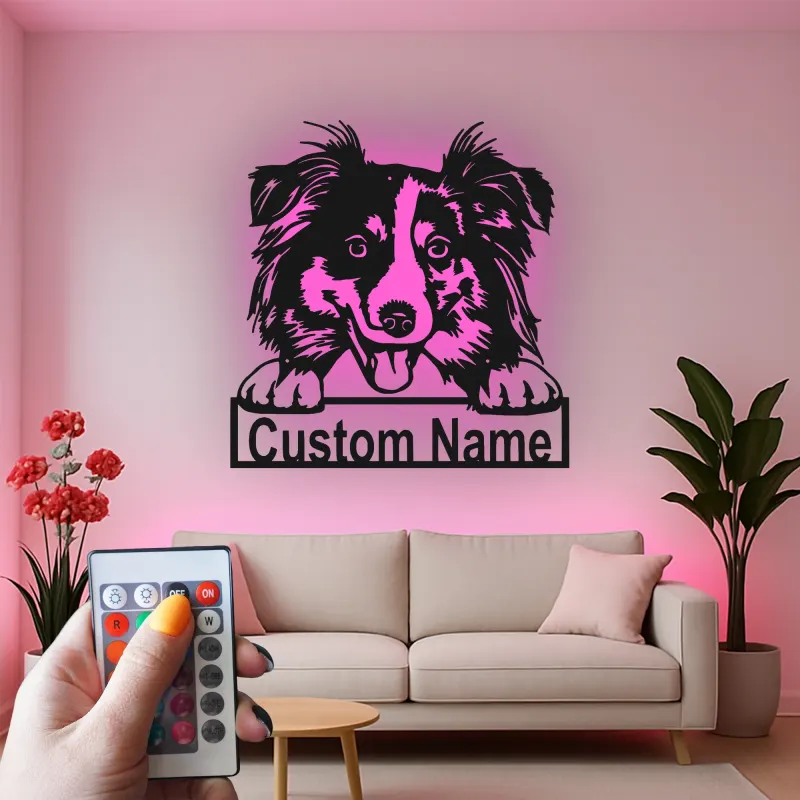 Décoration murale en métal LED personnalisée Border Collie pour les amoureux des chiens 2