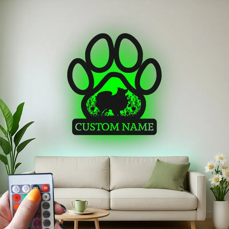 Custom Dog Paw Led Light Metal Wall Art Personalized Pet Lover Gift Living Room Decor for Dog Owners