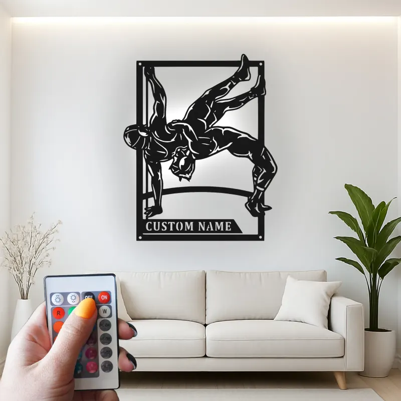 Insegna in metallo personalizzata con luce LED per wrestler, regalo per fan del wrestling, decorazione per sala giochi o sportiva