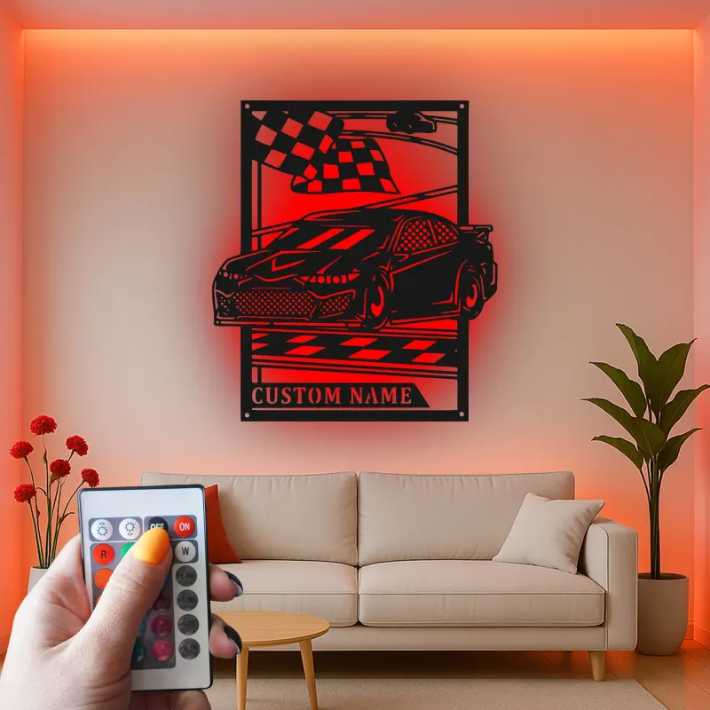 Cartel de metal personalizado de coche con luces LED | Señal de garaje personalizada | Decoración de man cave | Regalo para entusiastas de coches