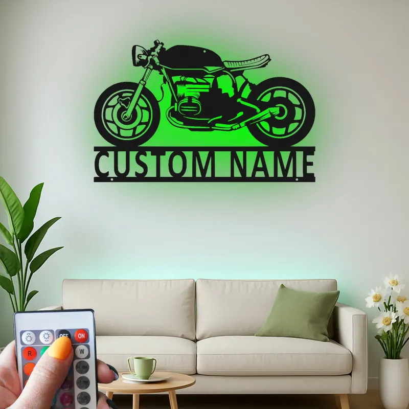Décoration murale en métal personnalisée Café Racer avec rétroéclairage pour passionnés de moto