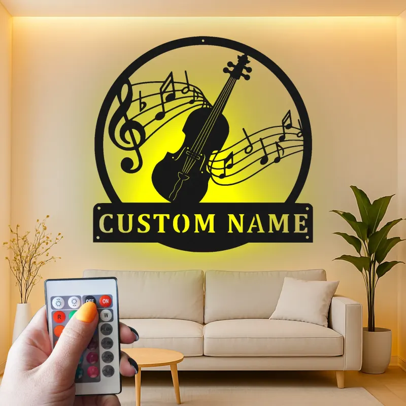 Insegna in metallo LED personalizzata con note musicali di violino - Regalo per musicisti, decorazione per studio o sala musica