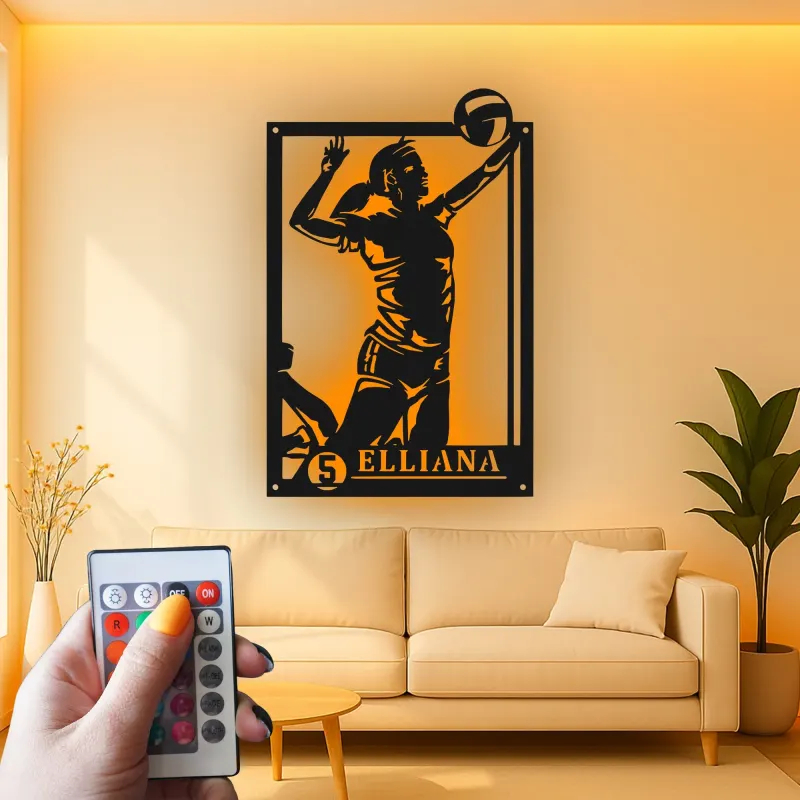 Insegna in metallo personalizzata con luce LED per giocatore di pallavolo - Regalo per atleti e decorazione per stanza sportiva