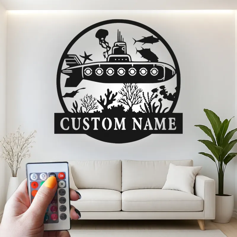 Custom Submarine LED Metal Wall Art | Personalized Nautical Sign | Ocean Lover & Diver Gift | Underwater Sea Decor