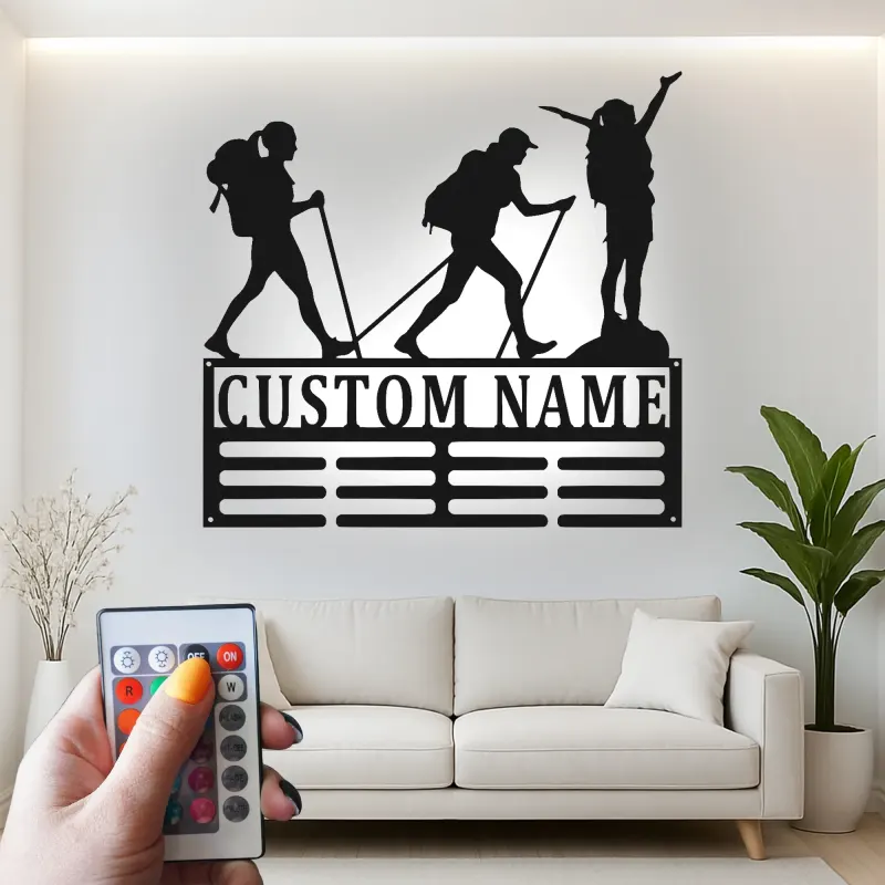 Insegna con Nome Personalizzata per Escursionisti | Arte in Metallo LED per Amanti dell'Avventura | Regalo Decorativo per Outdoor