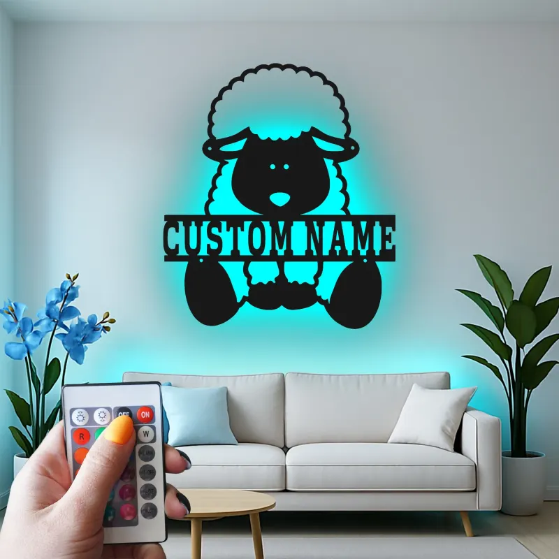 Personalisiertes Schaf LED Metall-Wandkunst für das Kinderzimmer – Geschenk für die Farmtier-Dekoration im Schlafzimmer