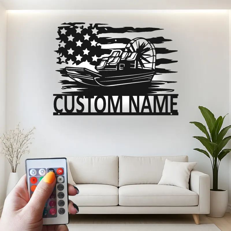 Insegna in metallo personalizzata con luce LED per airboat - Regalo per appassionati di nautica, decorazione per man cave